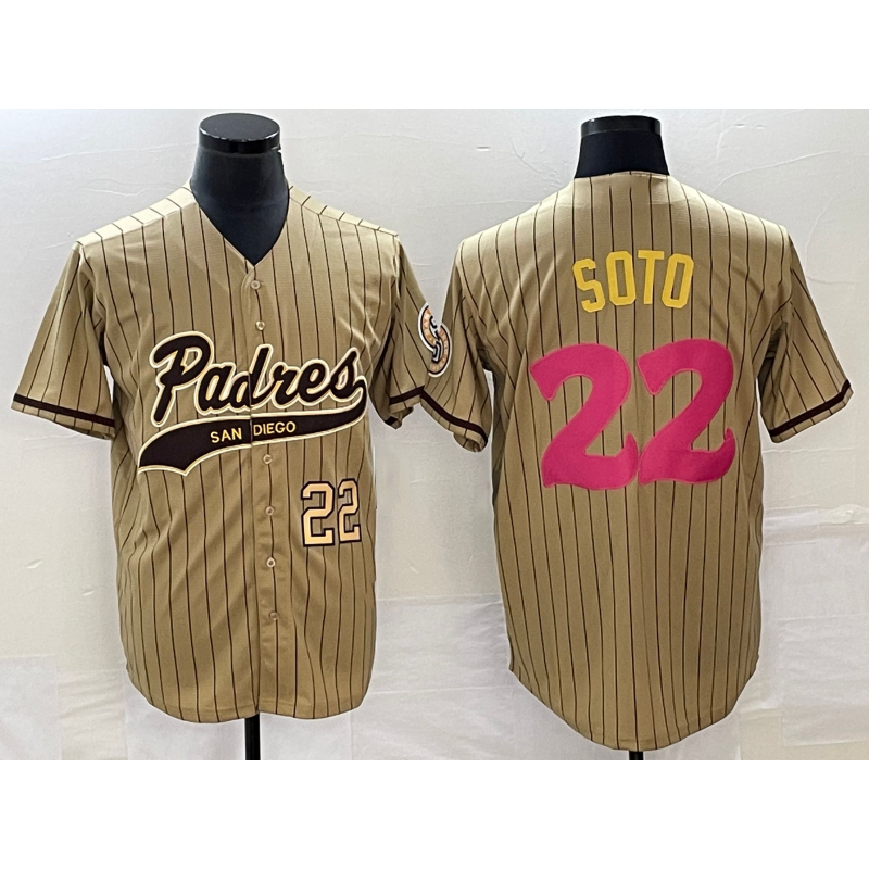 San Diego Padres #22 Juan Soto Number Tan Jereymy Pinstripe 2023 City Connect Cool Base Stitched Jersey