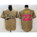 San Diego Padres #22 Juan Soto Number Tan Jereymy Pinstripe 2023 City Connect Cool Base Stitched Jersey