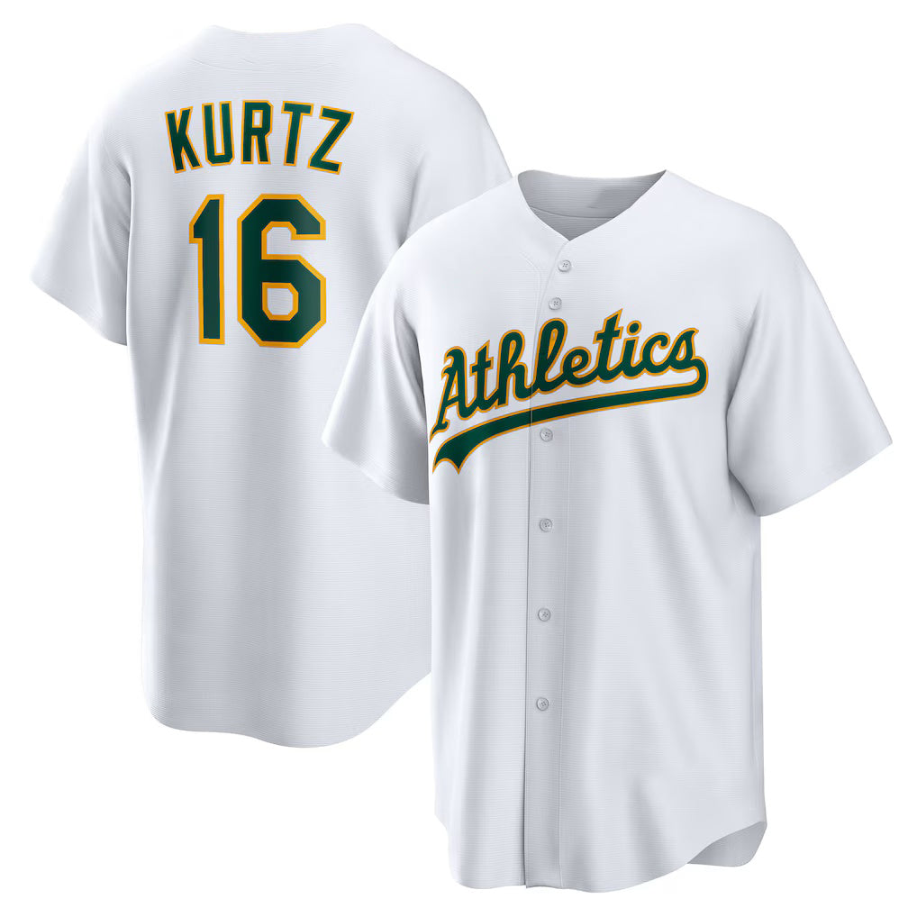 Oakland Athletics #16 Nick Kurtz White Jereymy Home Replica Player Jersey