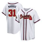 Atlanta Braves #31 Greg Maddux Player White Gold Jereymy Home Game Stitched Jerseys
