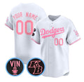 Custom Los Angeles Dodgers Active Player White Pink Jereymy With Vin & Kobe Patch Limited Stitched Jersey