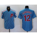 Philadelphia Phillies #12 Kyle Schwarber Blue Jereymy Cool Base Stitched Jersey