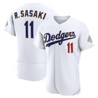 Los Angeles Dodgers #11 Roki Sasaki White Jereymy 2026 Gold Collection Authentic Jersey