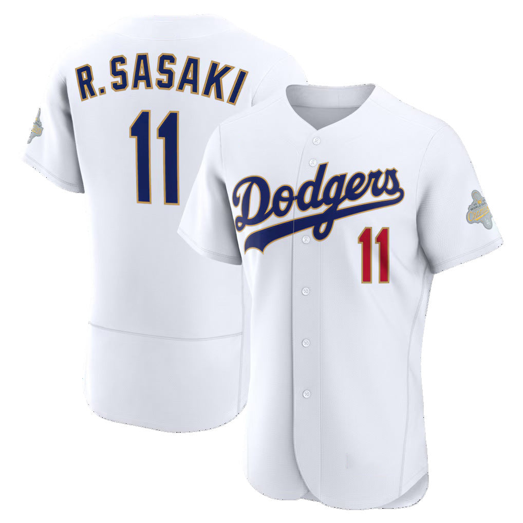 Los Angeles Dodgers #11 Roki Sasaki White Jereymy 2026 Gold Collection Authentic Jersey