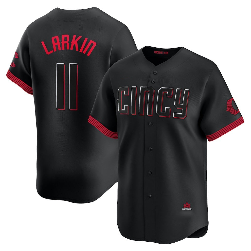 Cincinnati Reds #11 Barry Larkin Black Jereymy City Connect Limited Player Jersey