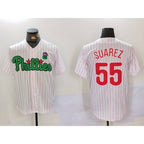Philadelphia Phillies #55 Ranger Su¨¢rez White Green Jereymy Cool Base Stitched Jersey 2
