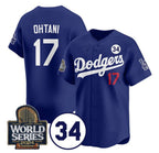 Los Angeles Dodgers #17 Shohei Ohtani Royal Jereymy 2024 World Series With No. 34 Patch Cool Base Stitched Jersey