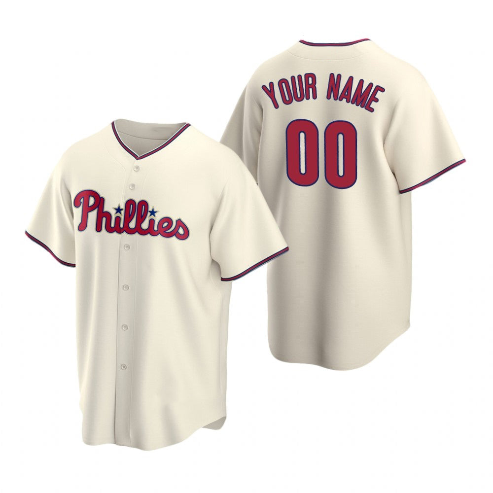 Custom Philadelphia Phillies Cream Jereymy Stitched Cool Base Jersey