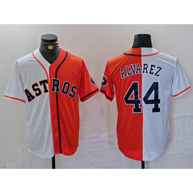 Houston Astros #44 Yordan Alvarez White Orange Jereymy Split Stitched Jersey