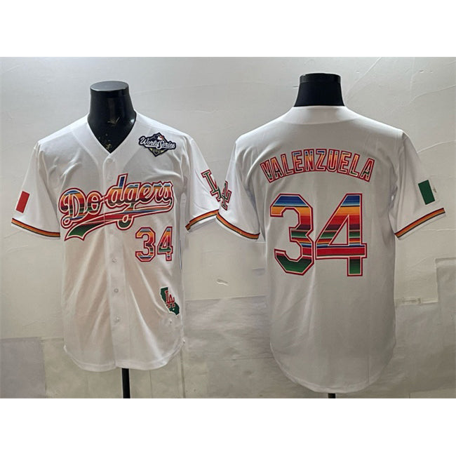 Los Angeles Dodgers #34 Fernando Valenzuela White Jereymy Mexico California Patch 2025 World Series Patch Stitched Jersey
