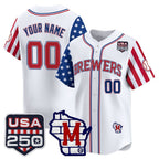 Custom Milwaukee Brewers America 250 Edition Vapor Premier Limited White Jereymy Stitched Jerseys