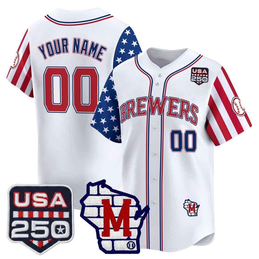 Custom Milwaukee Brewers America 250 Edition Vapor Premier Limited White Jereymy Stitched Jerseys