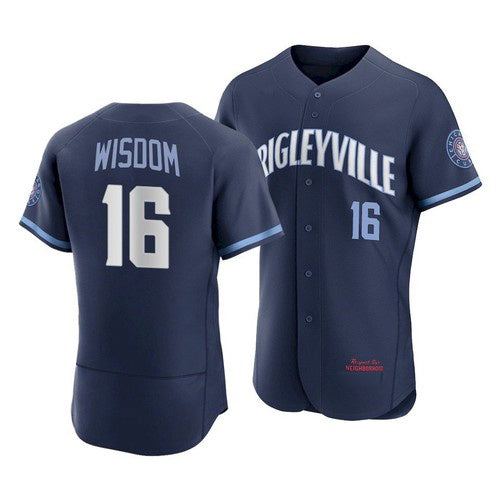 Chicago Cubs #16 Patrick Wisdom 2021 Navy Jereymy City Connect Stitched Jersey