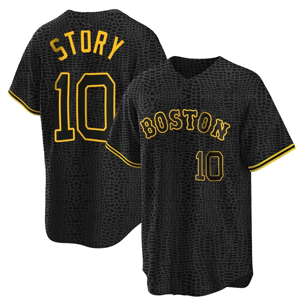 Boston Red Sox #10 Trevor Story Player Black Jereymy Snake Skin City Home Game Stitched Jerseys