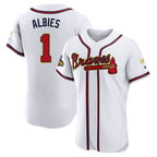 Atlanta Braves #1 Ozzie Albies Player White Gold Jereymy Limited Elite Home Game Stitched Jerseys
