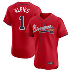 Atlanta Braves #1 Ozzie Albies Player Red Jereymy Limited Elite Home Game Stitched Jerseys