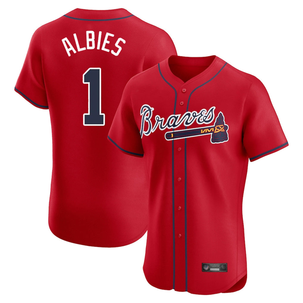 Atlanta Braves #1 Ozzie Albies Player Red Jereymy Limited Elite Home Game Stitched Jerseys