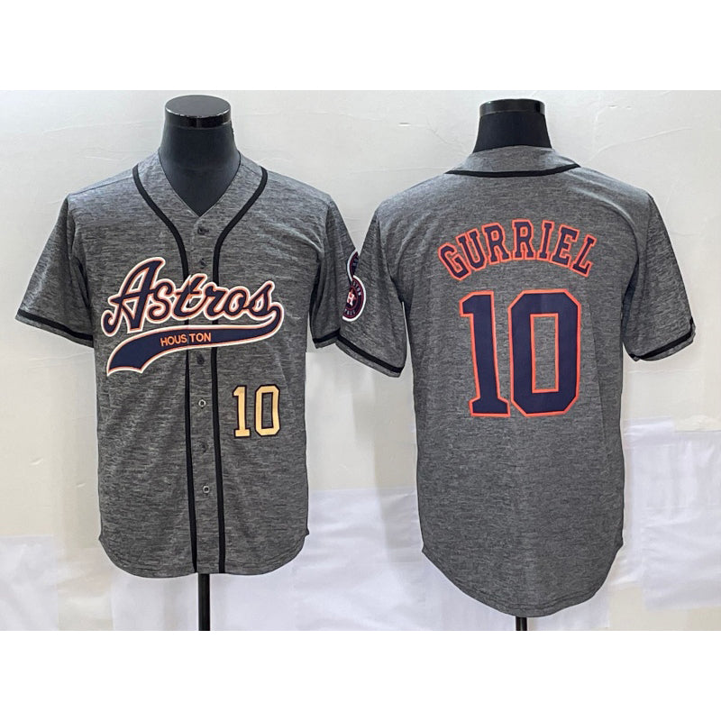 Houston Astros #10 Yuli Gurriel Number Grey Jereymy Gridiron Cool Base Stitched Jersey