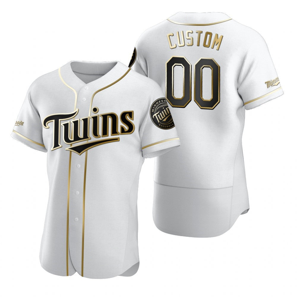 Custom Minnesota Twins White Jereymy Stitched Flex Base Golden Edition Jersey