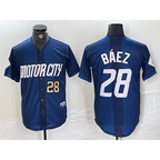Detroit Tigers #28 Javier Baez Number 2024 Navy Jereymy City Connect Cool Base Limited Stitched Jersey 2