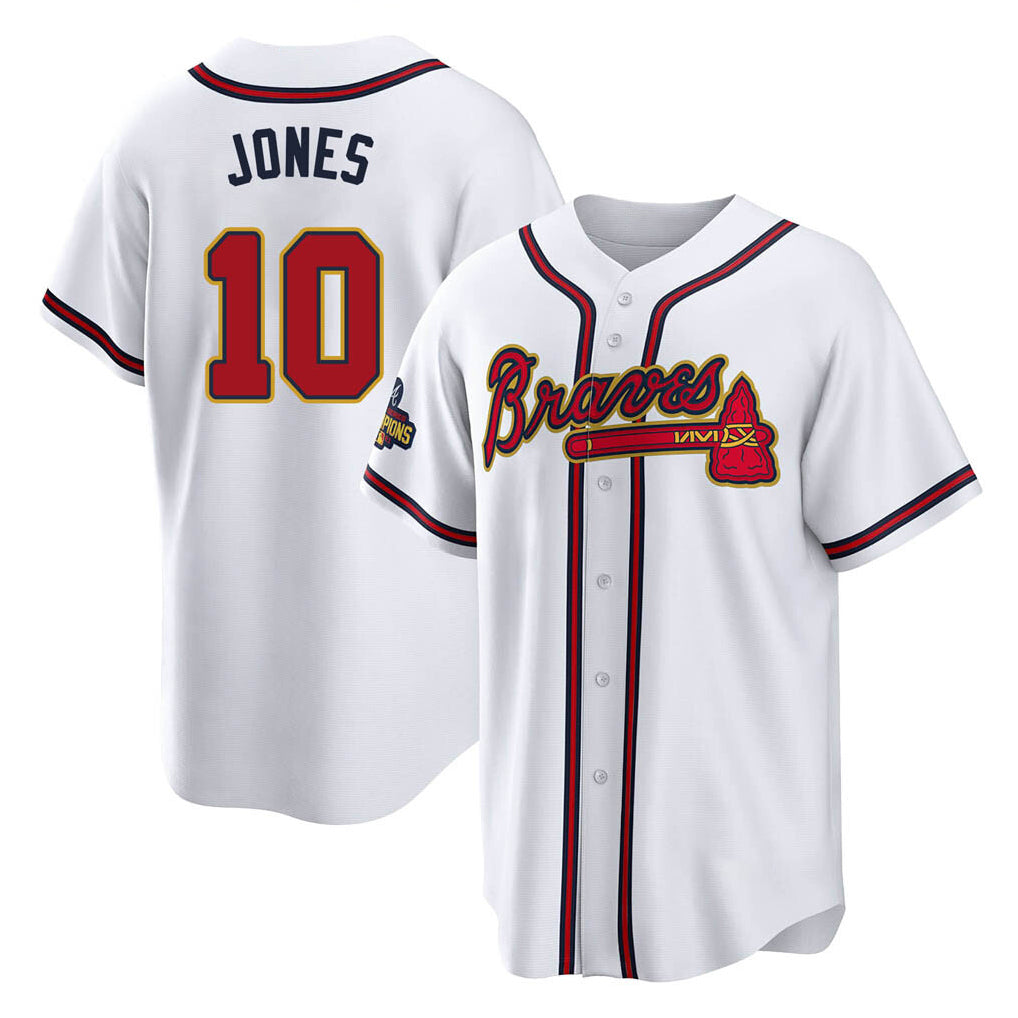 Atlanta Braves #10 Chipper Jones Player White Gold Jereymy Home Game Stitched Jerseys