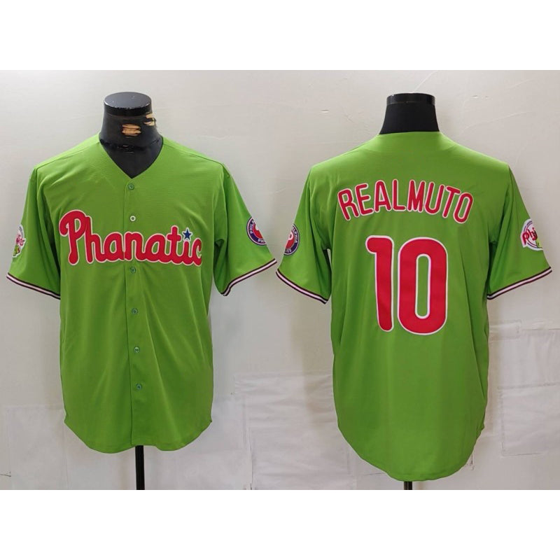 Philadelphia Phillies #10 JT Realmuto Green Jereymy With Patch Stitched Cool Base Jersey
