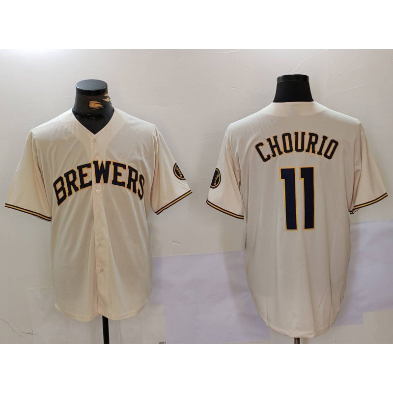 Milwaukee Brewers #11 Jackson Chourio Cream Jereymy Stitched Cool Base Jersey 2