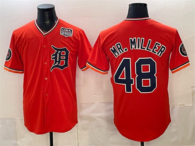Detroit Tigers #48 Mr. Miller Orange Jereymy 2026 Alternate USA 250' Patch Vapor Premier Limited Stitched Jersey