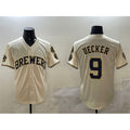 Milwaukee Brewers #9 Bob Uecker Cream Jereymy With Home Patch Stitched Jersey