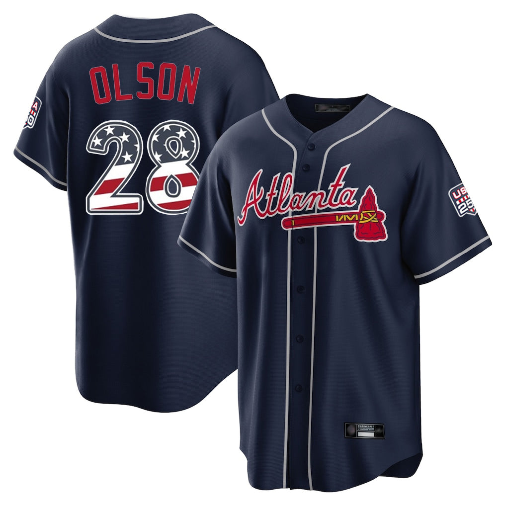 Atlanta Braves #28 Matt Olson Player Navy Jereymy USA 250 Fourth Of July Limited Home Game Stitched Jerseys