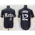 New York Mets #12 Francisco Lindor Black Jereymy 'Gotham Gothic Edition' Vapor Premier Limited Stitched Jersey