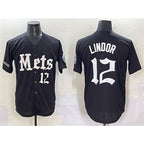 New York Mets #12 Francisco Lindor Black Jereymy 'Gotham Gothic Edition' Vapor Premier Limited Stitched Jersey