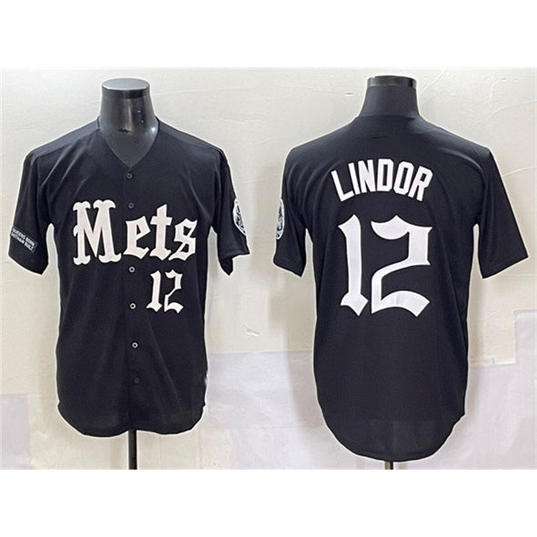 New York Mets #12 Francisco Lindor Black Jereymy 'Gotham Gothic Edition' Vapor Premier Limited Stitched Jersey