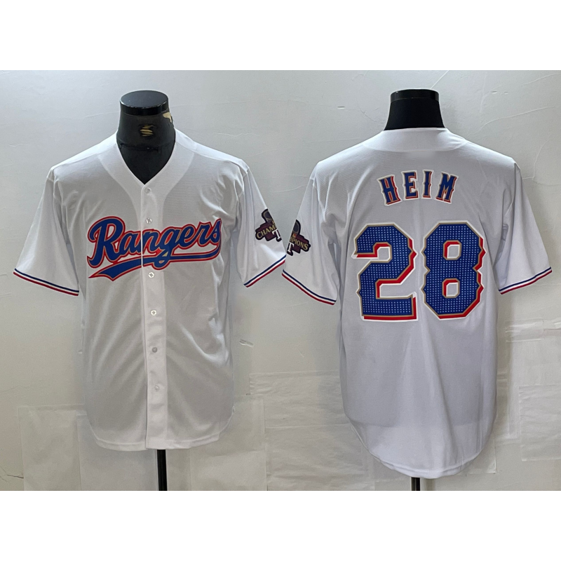 Texas Rangers #28 Jonah Heim White Jereymy 2023 World Series Champions Cool Base Jersey