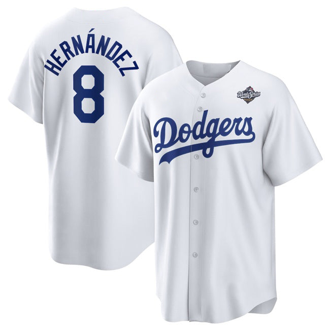Los Angeles Dodgers #8 Enrique Hern¨¢ndez White Jereymy 2025 World Series Home Cool Base Stitched Jersey