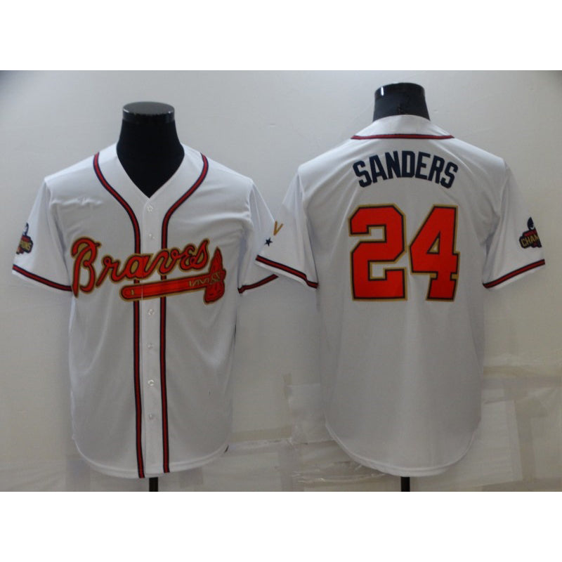 Atlanta Braves #24 Deion Sanders 2022 White Gold Jereymy World Series Champions Program Cool Base Stitched Jersey