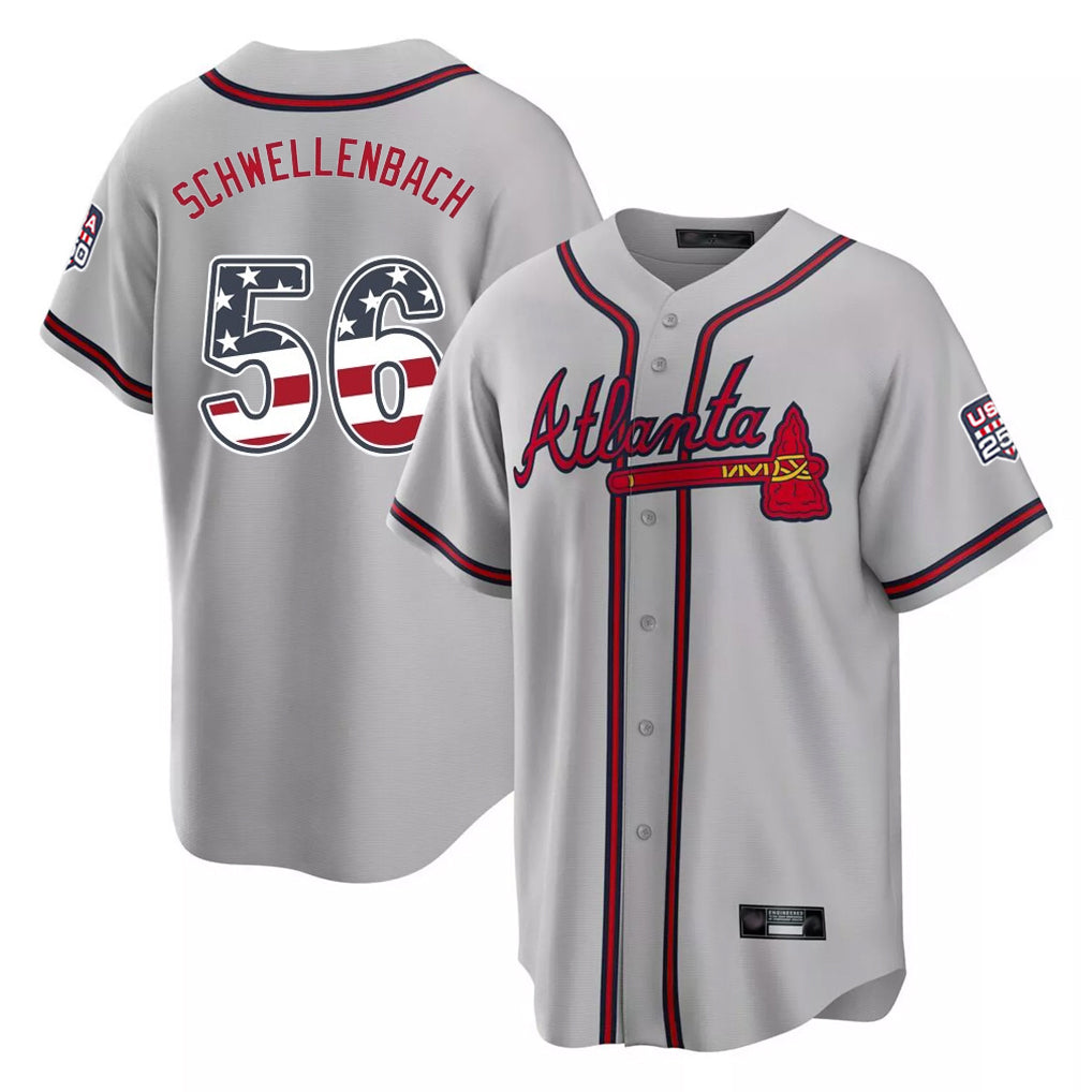 Atlanta Braves #56 Spencer Schwellenbach Player Gray Jereymy USA 250 Fourth Of July Limited Home Game Stitched Jerseys
