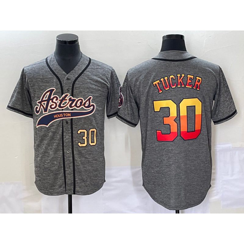 Houston Astros #30 Kyle Tucker Number Grey Jereymy Gridiron Cool Base Stitched Jersey