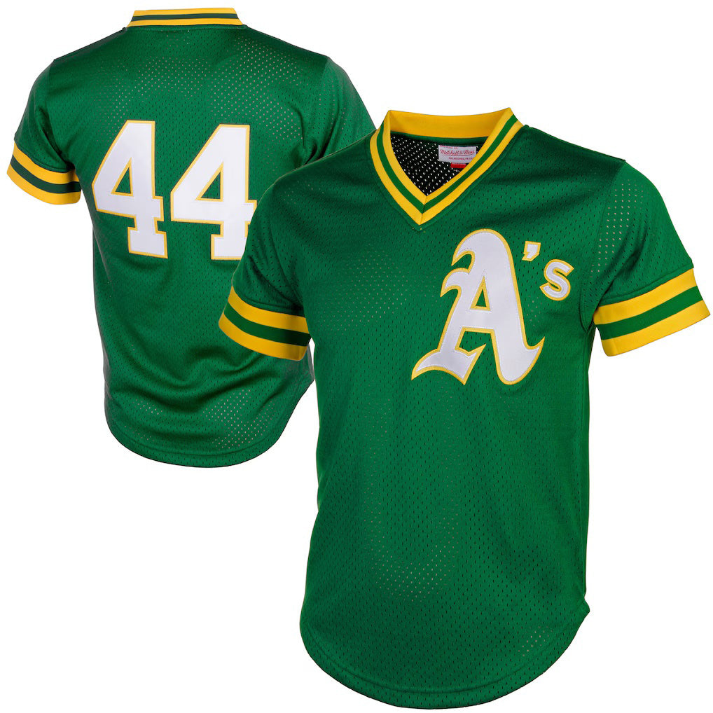 Oakland Athletics #44 Reggie Jackson Mitchell & Ness Green Jereymy Authentic Batting Practice Jersey