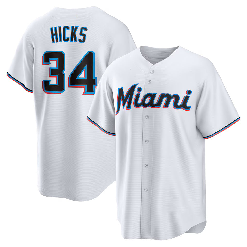 Miami Marlins #34 Liam Hicks White Jereymy Home Replica Jersey