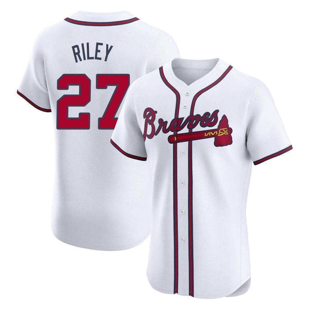Atlanta Braves #27 Austin Riley Player White Jereymy Limited Elite Home Game Stitched Jerseys