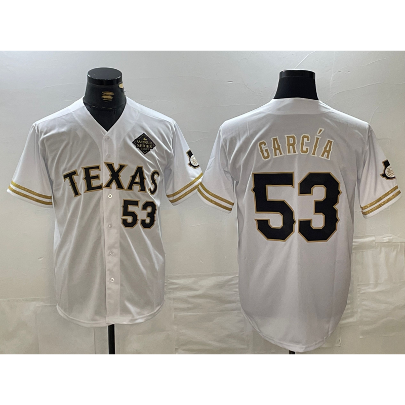 Texas Rangers #53 Adolis Garcia Number White Jereymy Gold Cool Base Stitched Jersey