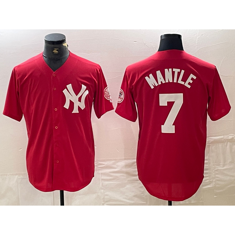 New York Yankees #7 Mickey Mantle Red Jereymy Fashion Cool Base Jersey