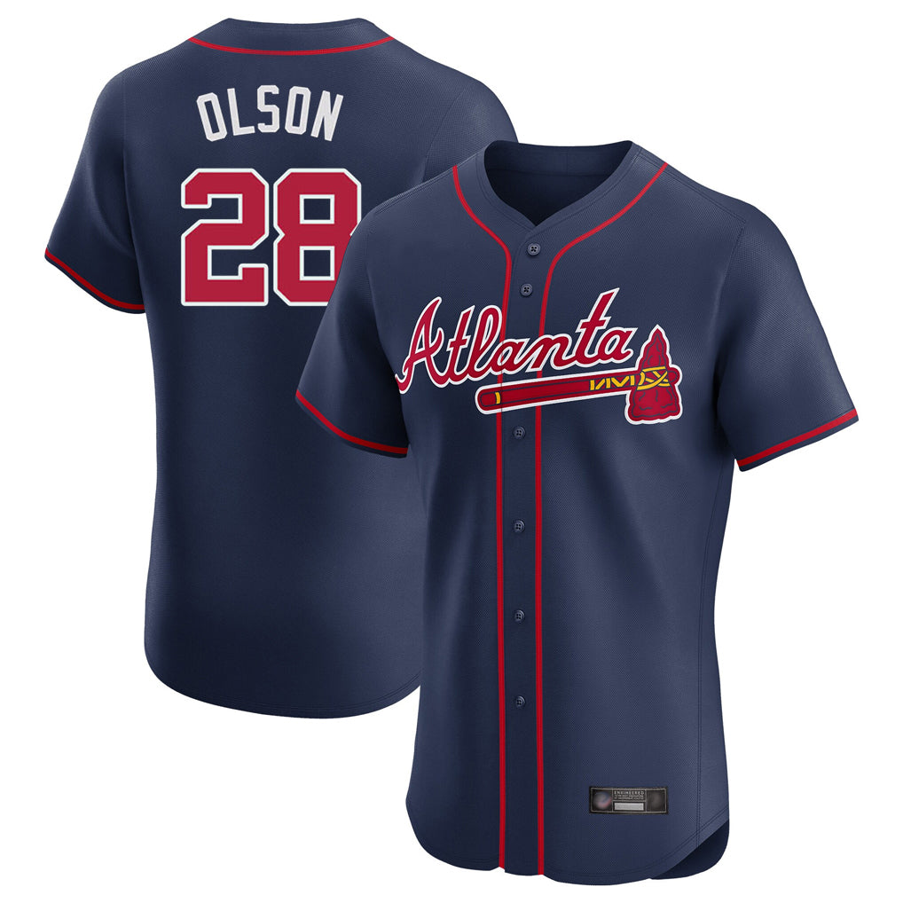 Atlanta Braves #28 Matt Olson Player Navy Jereymy Limited Elite Home Game Stitched Jerseys