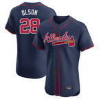 Atlanta Braves #28 Matt Olson Player Navy Jereymy Limited Elite Home Game Stitched Jerseys
