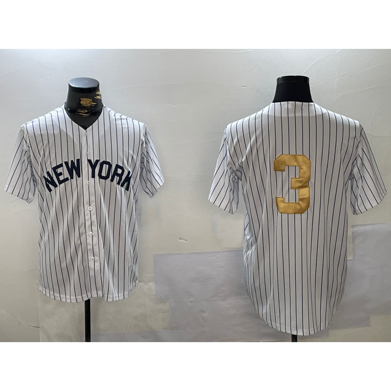 New York Yankees #3 Babe Ruth White Jereymy Pinstripe Without Name Fashion Cool Base Jersey 2
