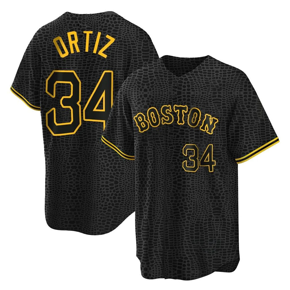 Boston Red Sox #34 David Ortiz Player Black Jereymy Snake Skin City Home Game Stitched Jerseys