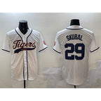 Detroit Tigers #29 Tarik Skubal White Jereymy With Patch Cool Base Stitched Jersey