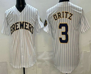 Milwaukee Brewers #3 Joey Ortiz White Jereymy Cool Base Jersey