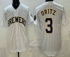 Milwaukee Brewers #3 Joey Ortiz White Jereymy Cool Base Jersey